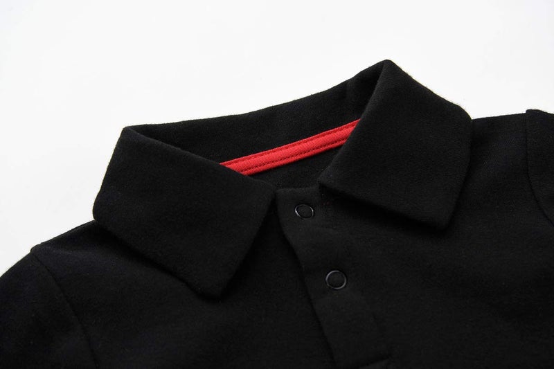 Teach Leanbh Baby Boys Pure Color Cotton Short Long Sleeve Polo Bodysuit 3-24 Months (Black/Long Sleeve, 12 Months) - Image 2